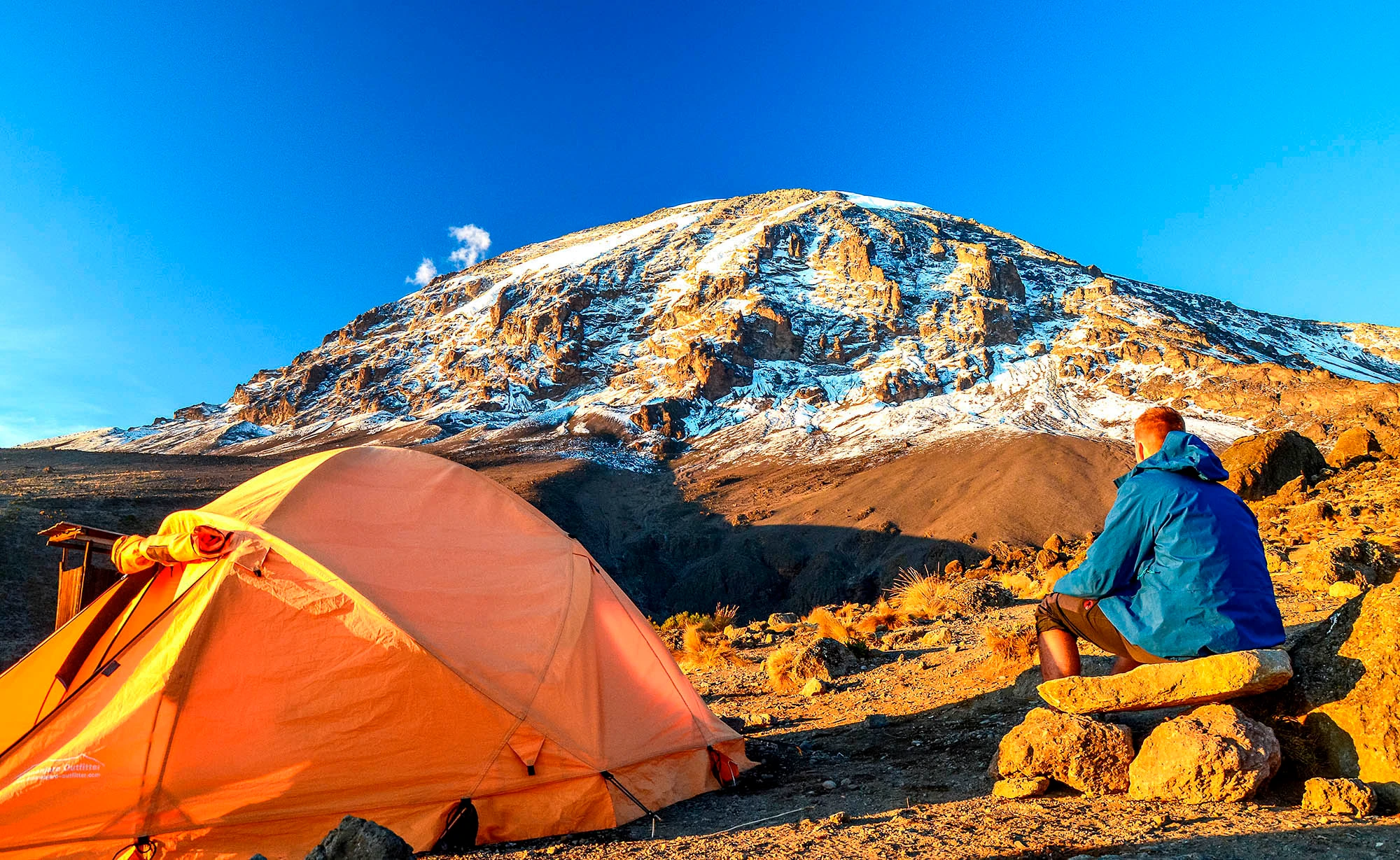 Karanga Camp with Kilimanjaro summit view at sunrise