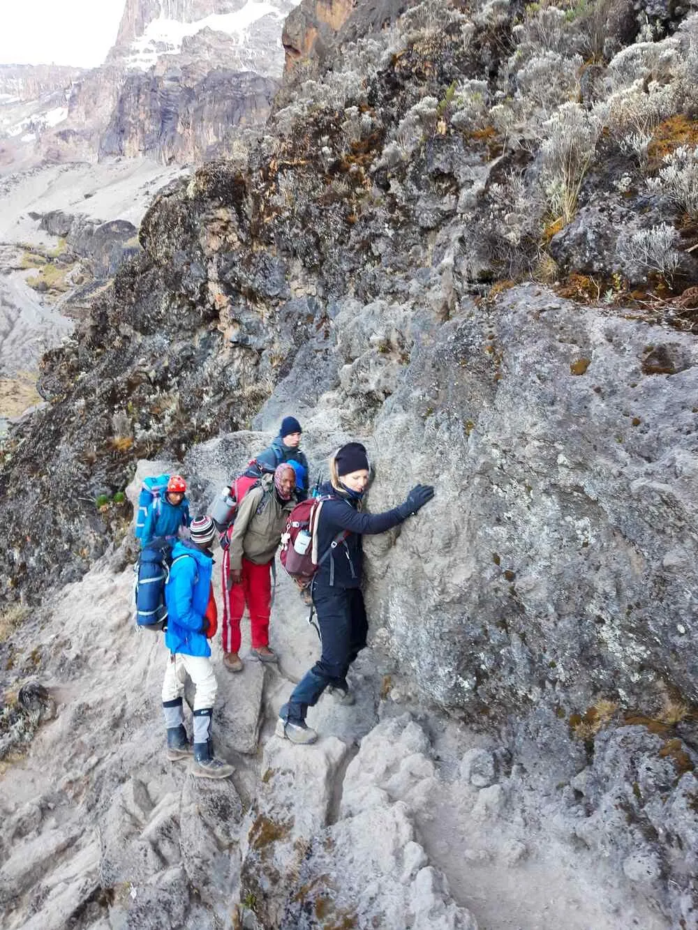 Climbers scaling Barranco Wall on the Machame Route